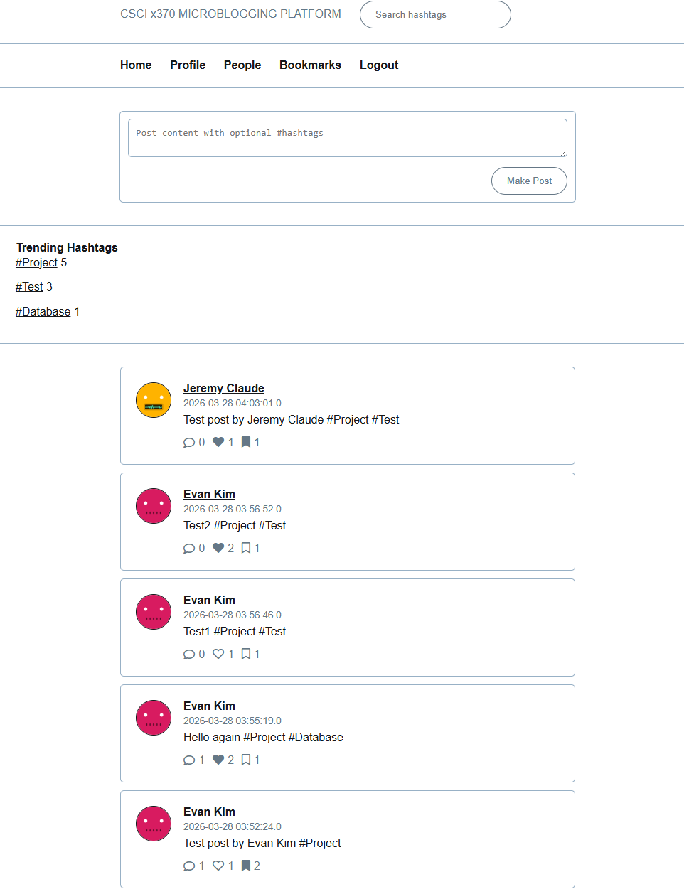 Screenshot of Microblogging Platform